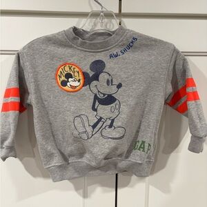 GAP Kids Gray Mickey Mouse Sweatshirt with Orange Sleeve Stripes